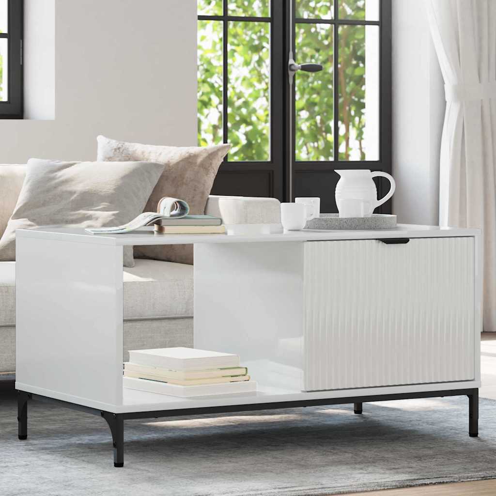 Sofabord Høj gloss hvid 90 x 49 x 46 cm Konstrueret træ