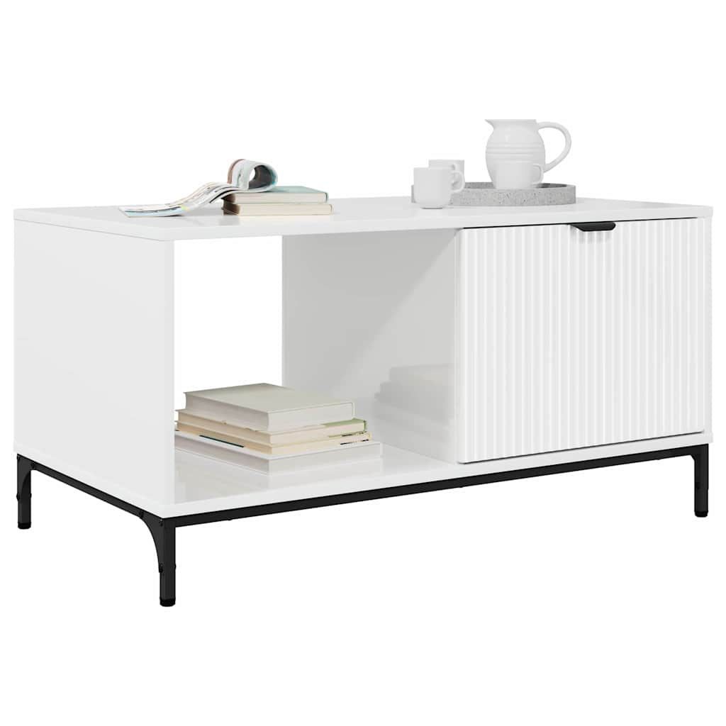 Sofabord Høj gloss hvid 90 x 49 x 46 cm Konstrueret træ