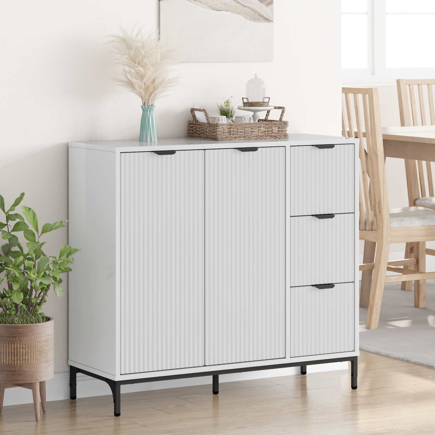 Sideboard Høj gloss hvid 89,5 x 33 x 82 cm Konstrueret træ
