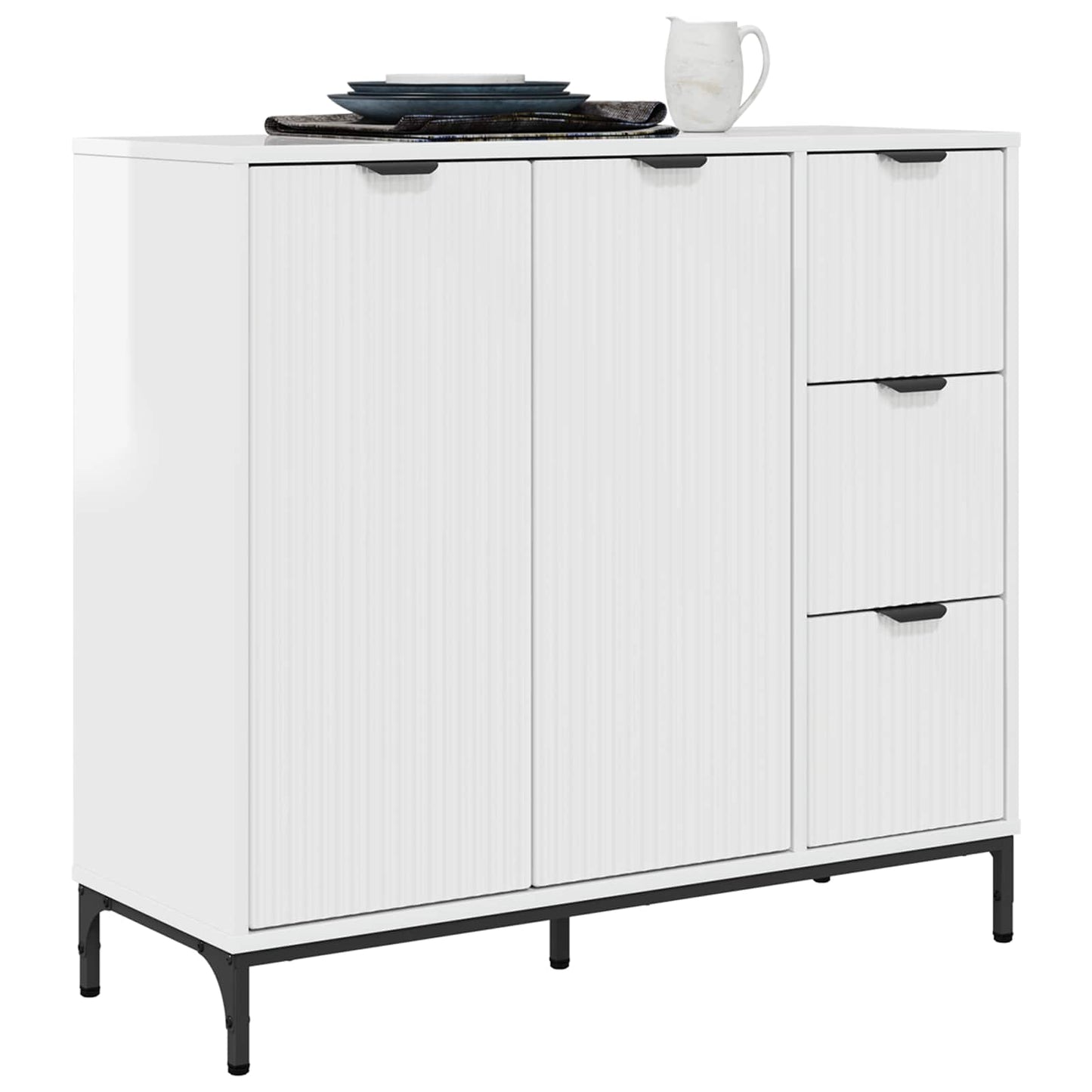 Sideboard Høj gloss hvid 89,5 x 33 x 82 cm Konstrueret træ