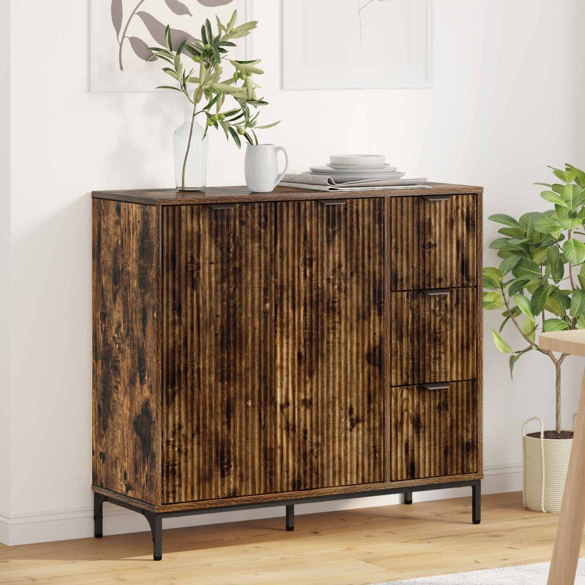 Sideboard Røget eg 89,5 x 33 x 82 cm Konstrueret træ