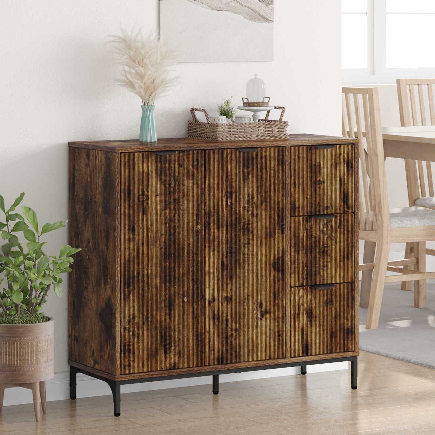 Sideboard Røget eg 89,5 x 33 x 82 cm Konstrueret træ