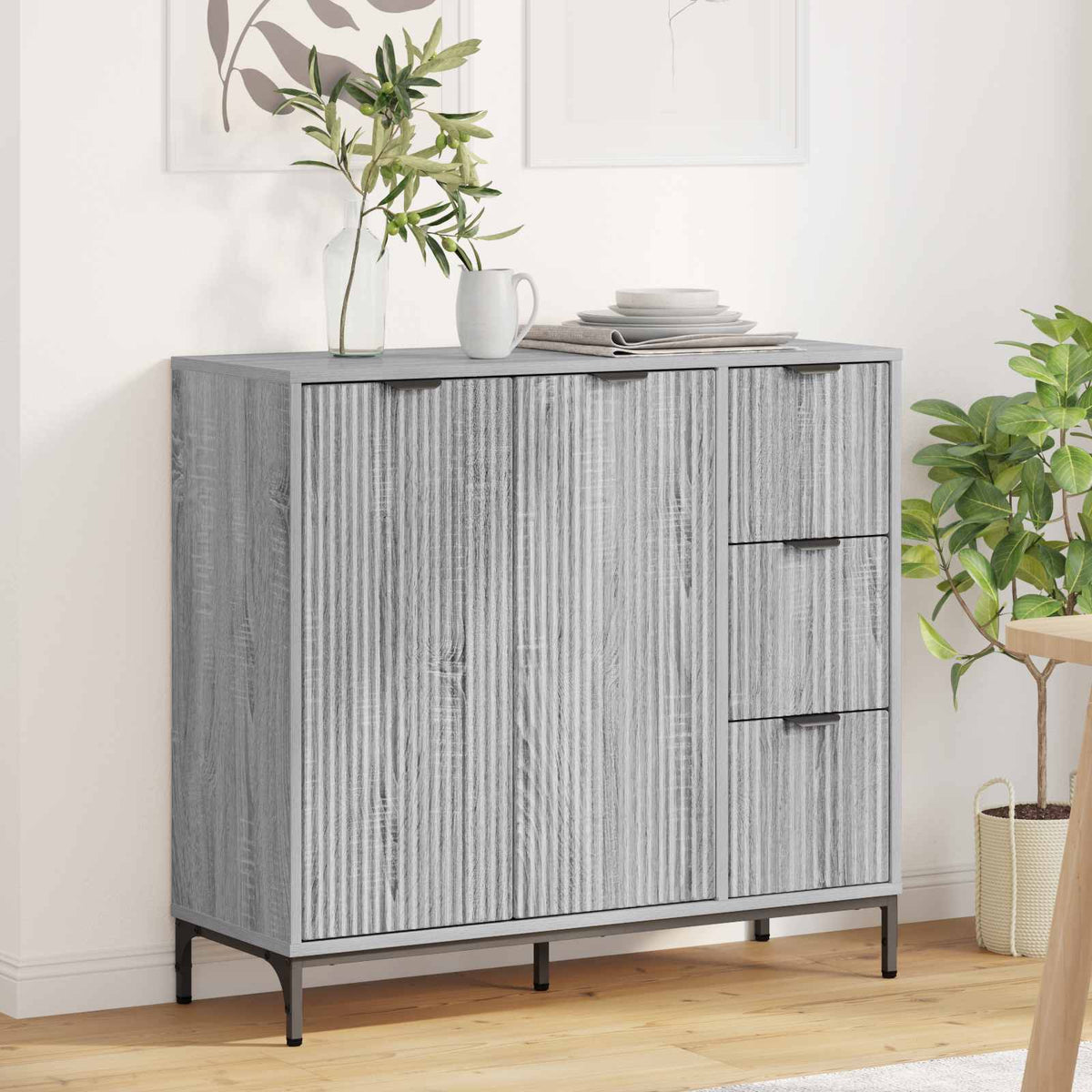 Sideboard Grå Sonoma 89,5 x 33 x 82 cm Konstrueret træ