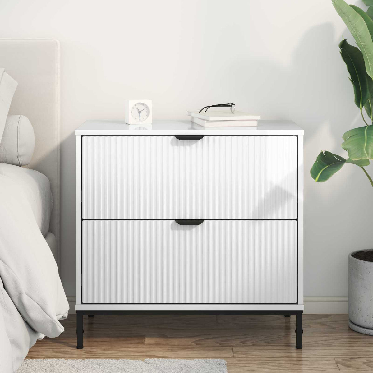 Sengebord Hvid højglans 63.5 x 36 x 61 cm Konstrueret træ