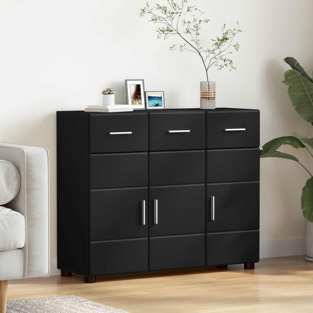 Sideboard FLORIN 88,5 x 30,5 x 73 cm Sort Konstrueret træ