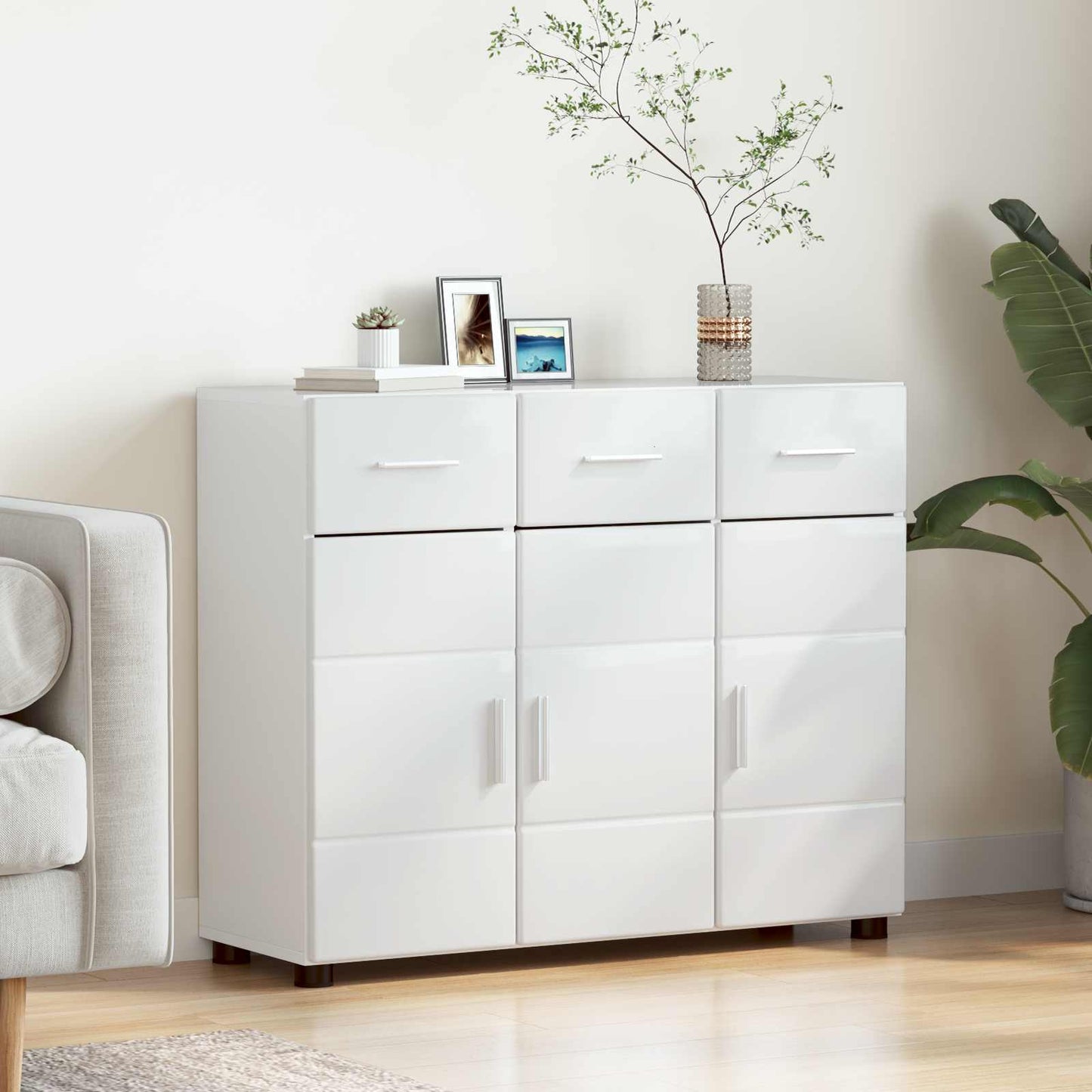 Sideboard FLORIN 88,5 x 30,5 x 73 cm Høj gloss hvid