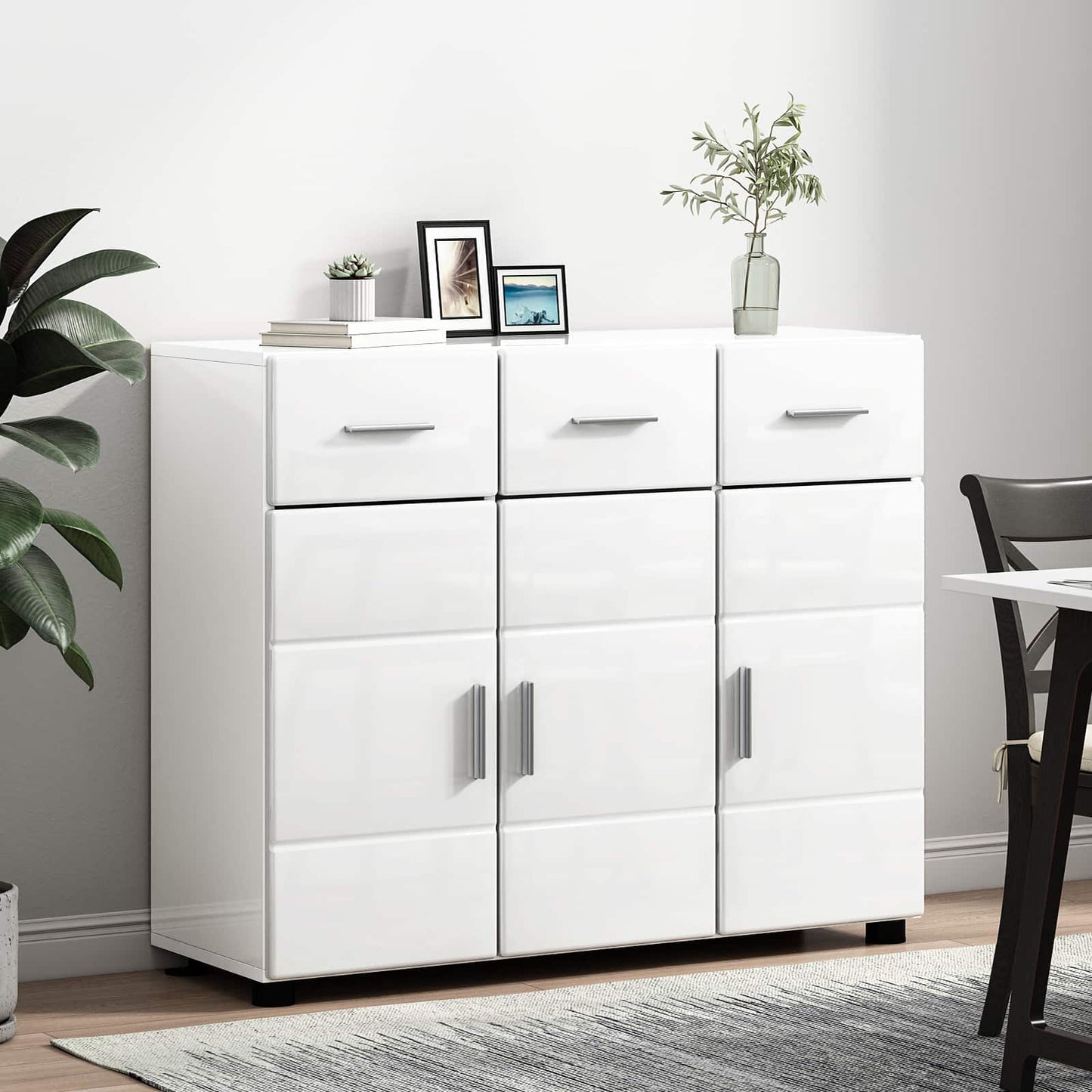 Sideboard FLORIN 88,5 x 30,5 x 73 cm Høj gloss hvid