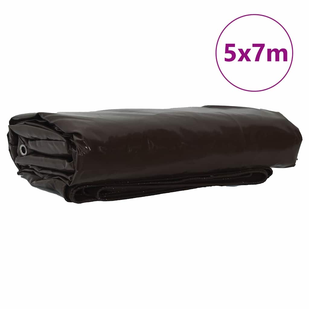 Tarpaulin 650g / m² Brun 5 x 7 m Lærred med PVC-belægning