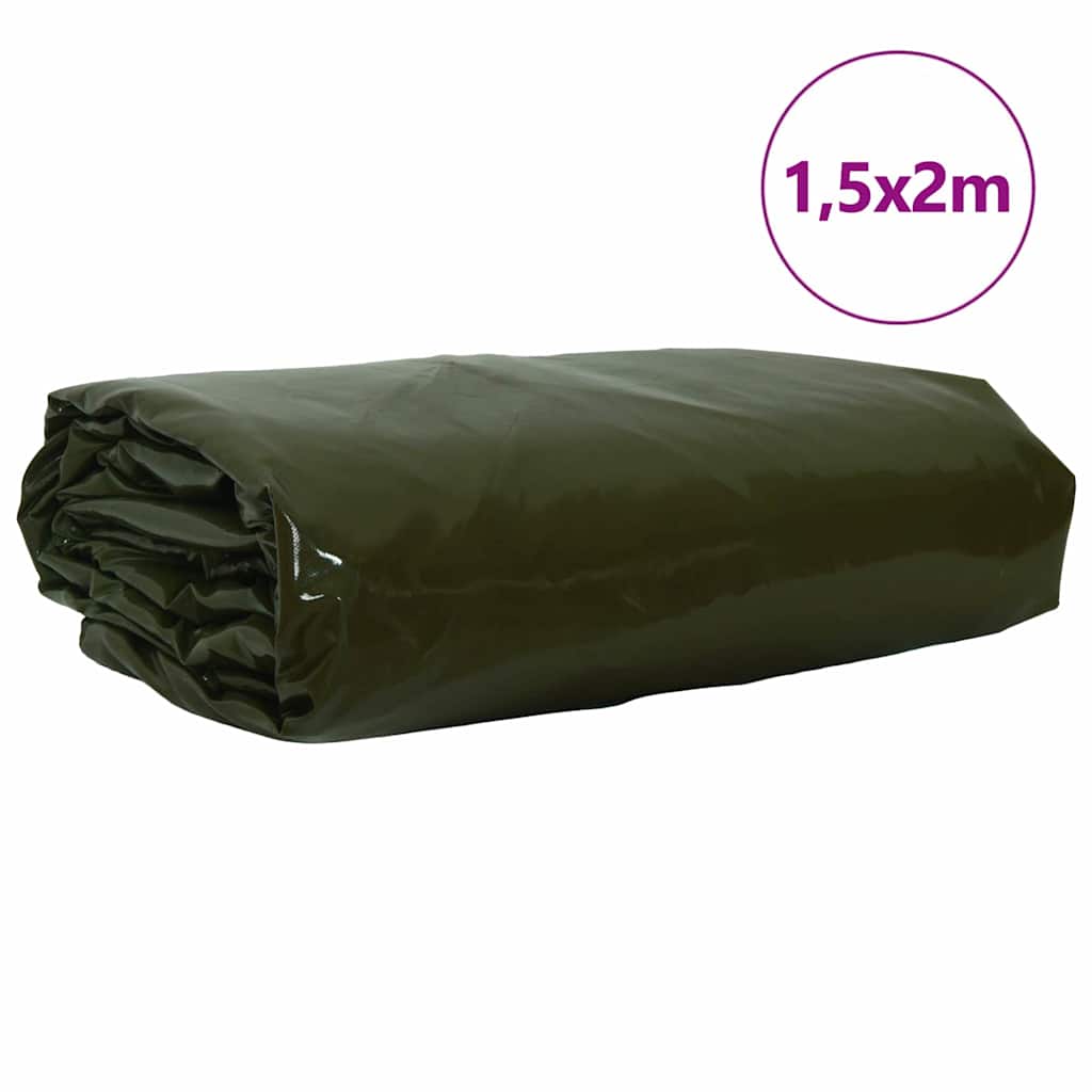 Tarpaulin 650g / m² Olivengrøn 1,5 x 2 m Lærred med PVC-belægning