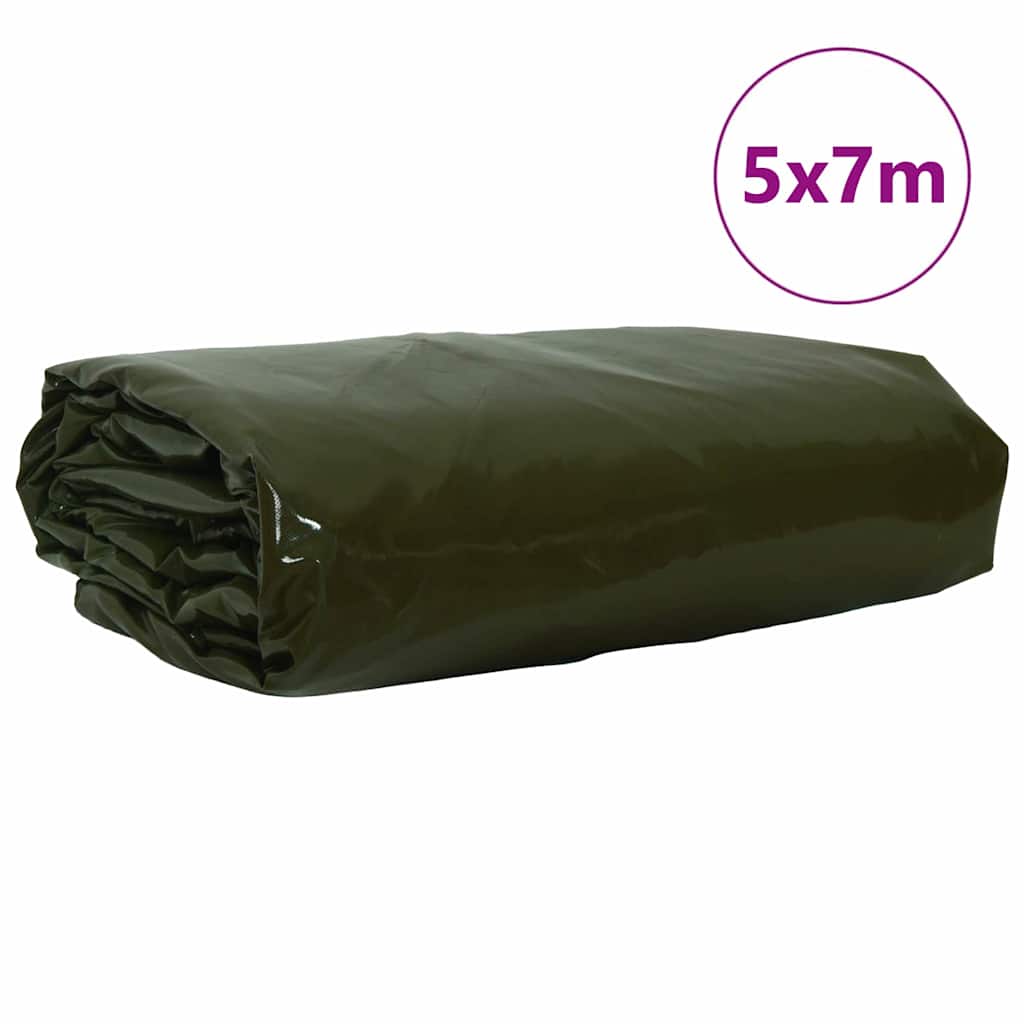 Tarpaulin 650g / m² Olivengrøn 5 x 7 m Lærred med PVC-belægning