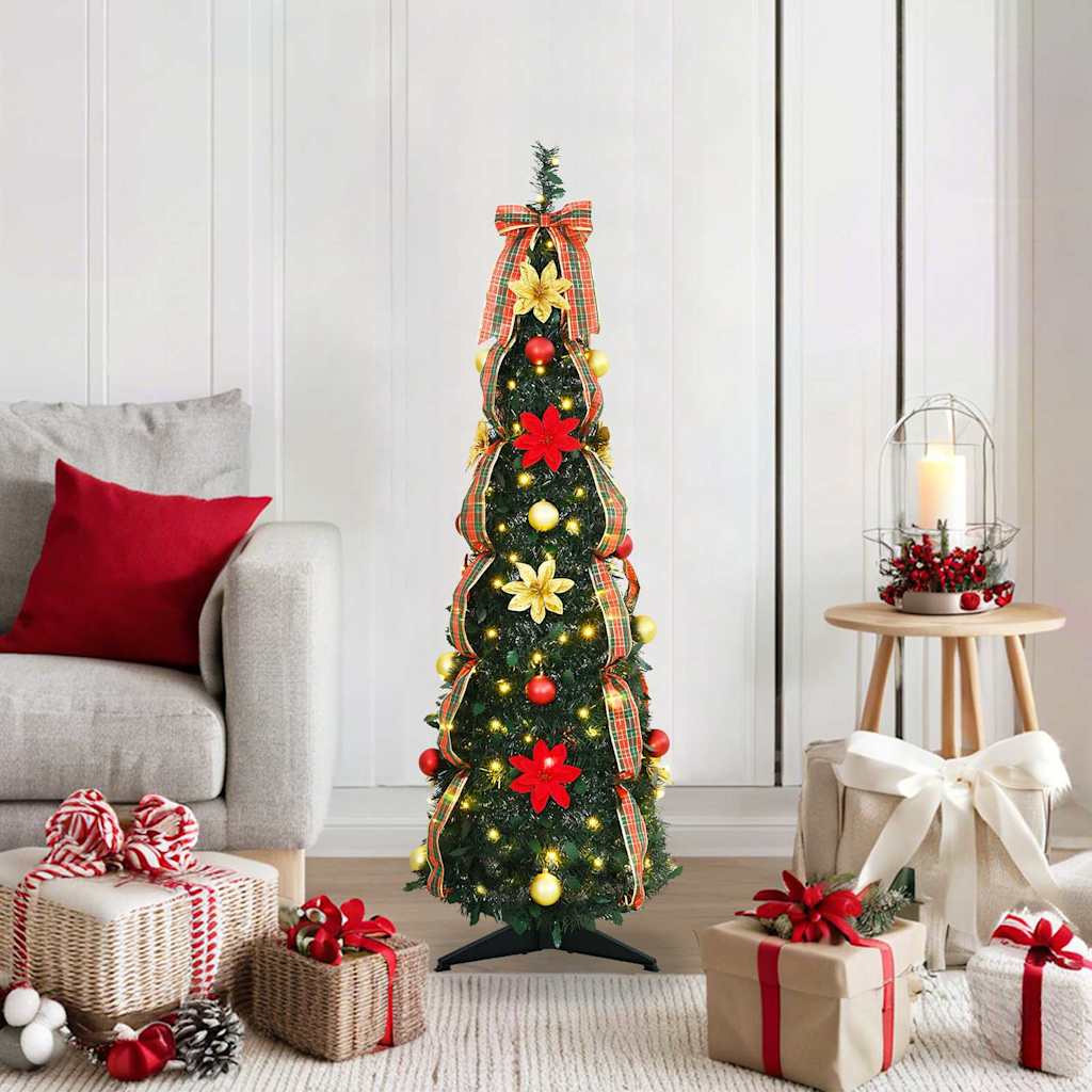 Kunstigt juletræ med 50 LED'er med stativ Grøn 125 cm PVC