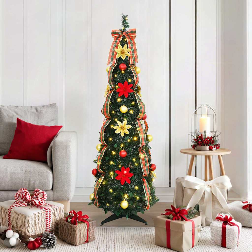 Kunstigt juletræ med 100 LED'er med stativ Grøn 155 cm PVC