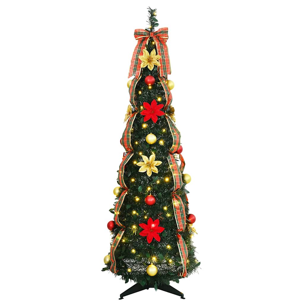 Kunstigt juletræ med 100 LED'er med stativ Grøn 155 cm PVC