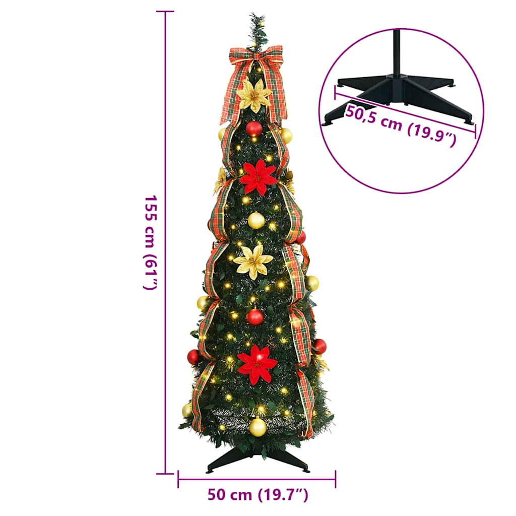 Kunstigt juletræ med 100 LED'er med stativ Grøn 155 cm PVC