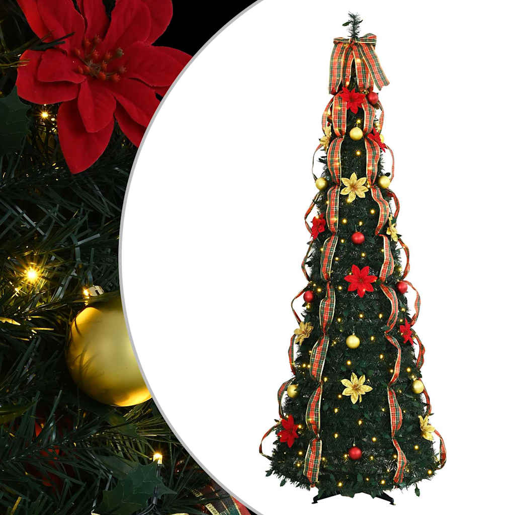 Kunstigt juletræ med 150 LED'er med stativ Grøn 185 cm PVC