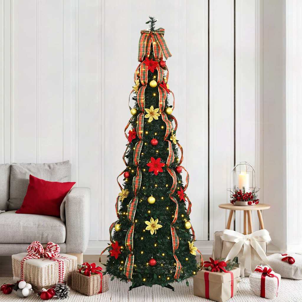 Kunstigt juletræ med 200 LED'er med stativ Grøn 215 cm PVC