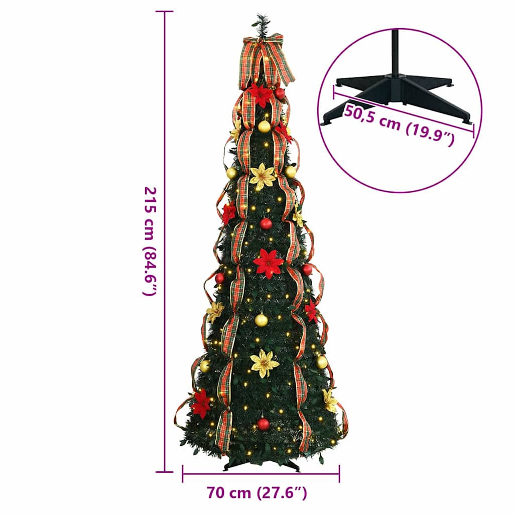 Kunstigt juletræ med 200 LED'er med stativ Grøn 215 cm PVC