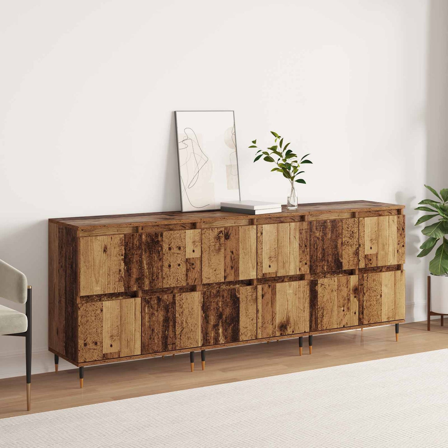 Opbevaringsskab 3 stk. Gammelt træ 60 x 35 x 70 cm