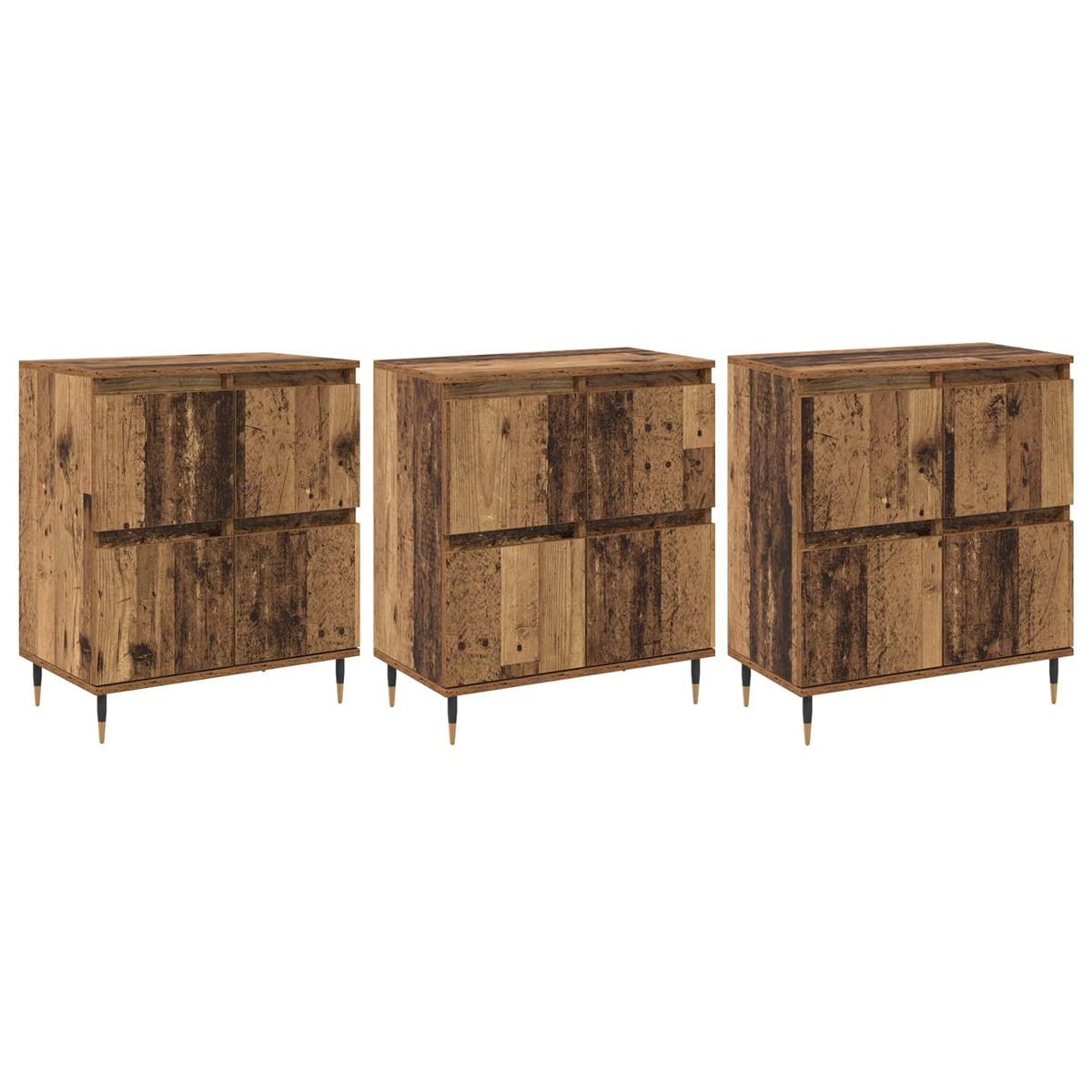 Opbevaringsskab 3 stk. Gammelt træ 60 x 35 x 70 cm