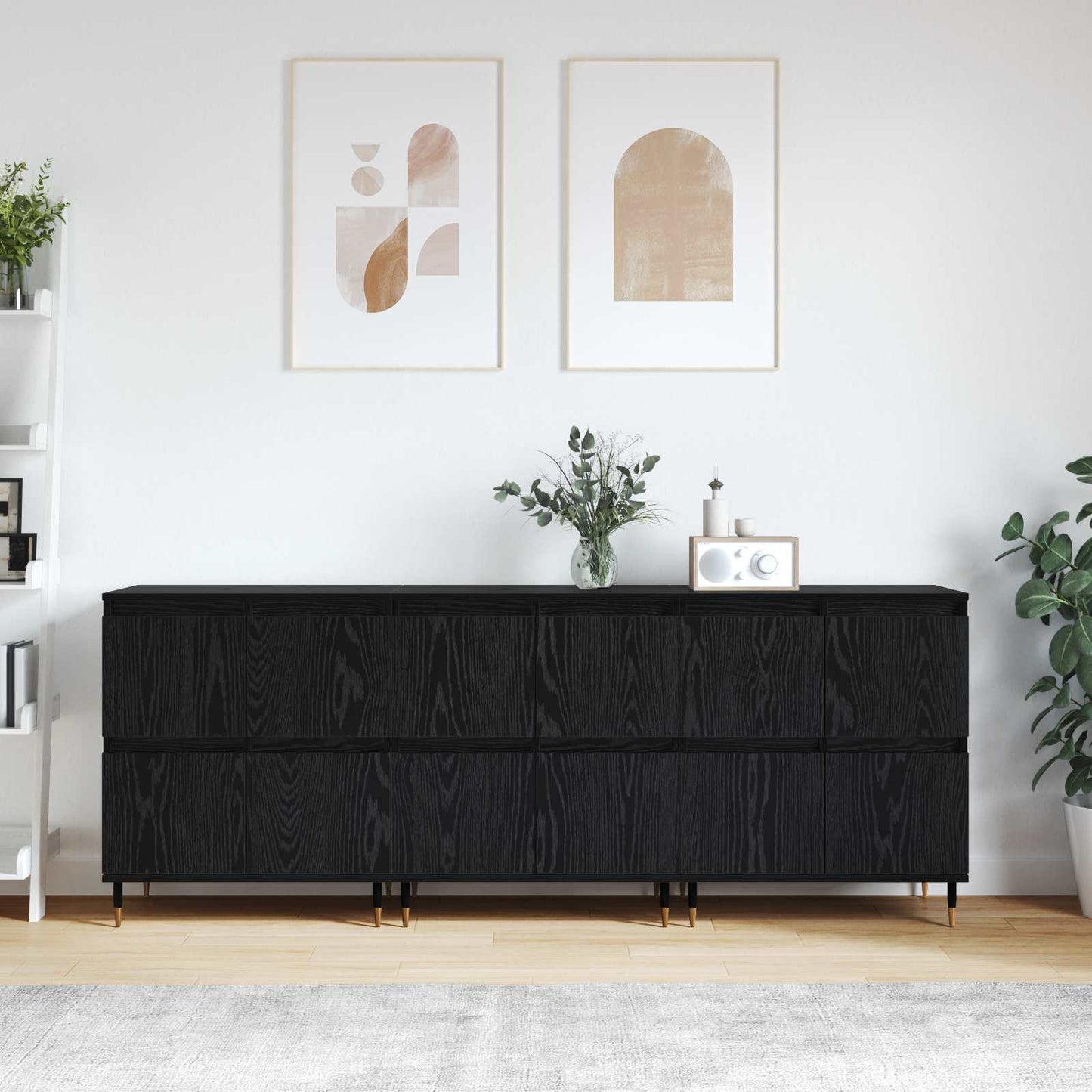 Opbevaringsskab 3 stk. Sort eg 60 x 35 x 70 cm