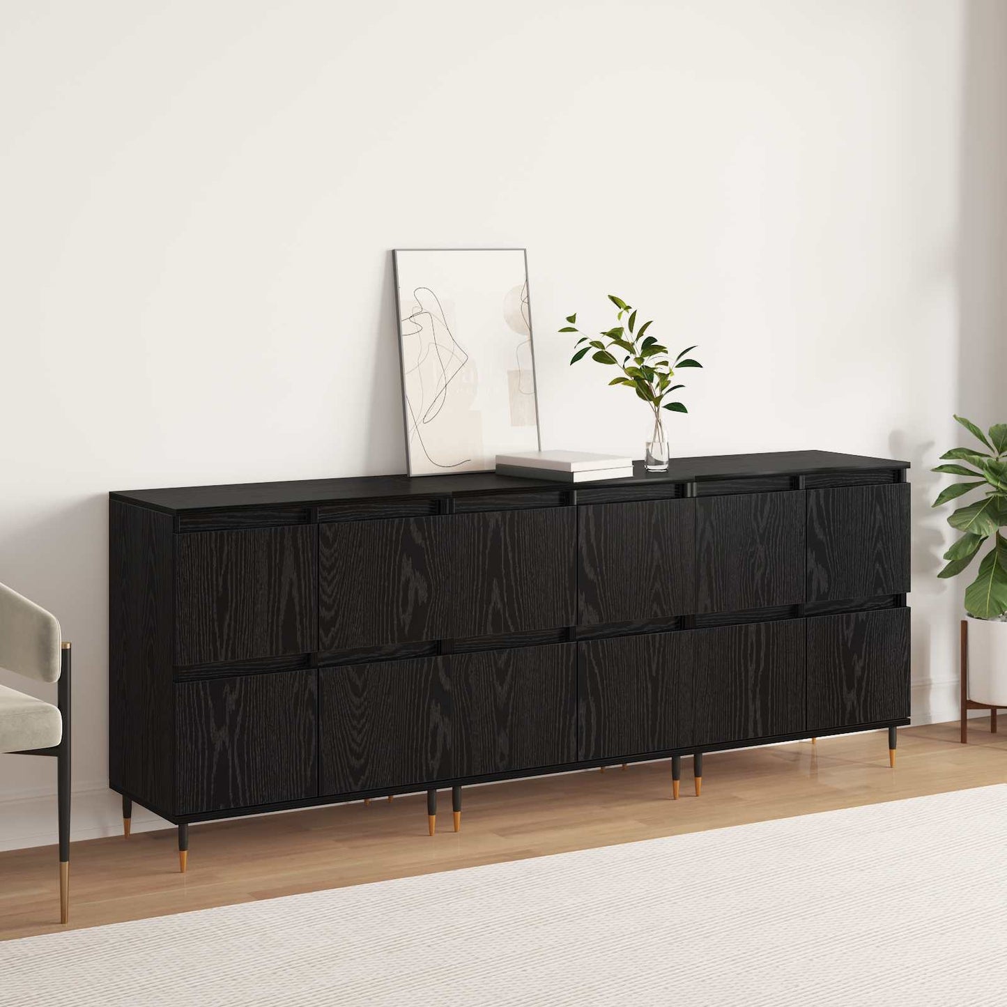 Opbevaringsskab 3 stk. Sort eg 60 x 35 x 70 cm