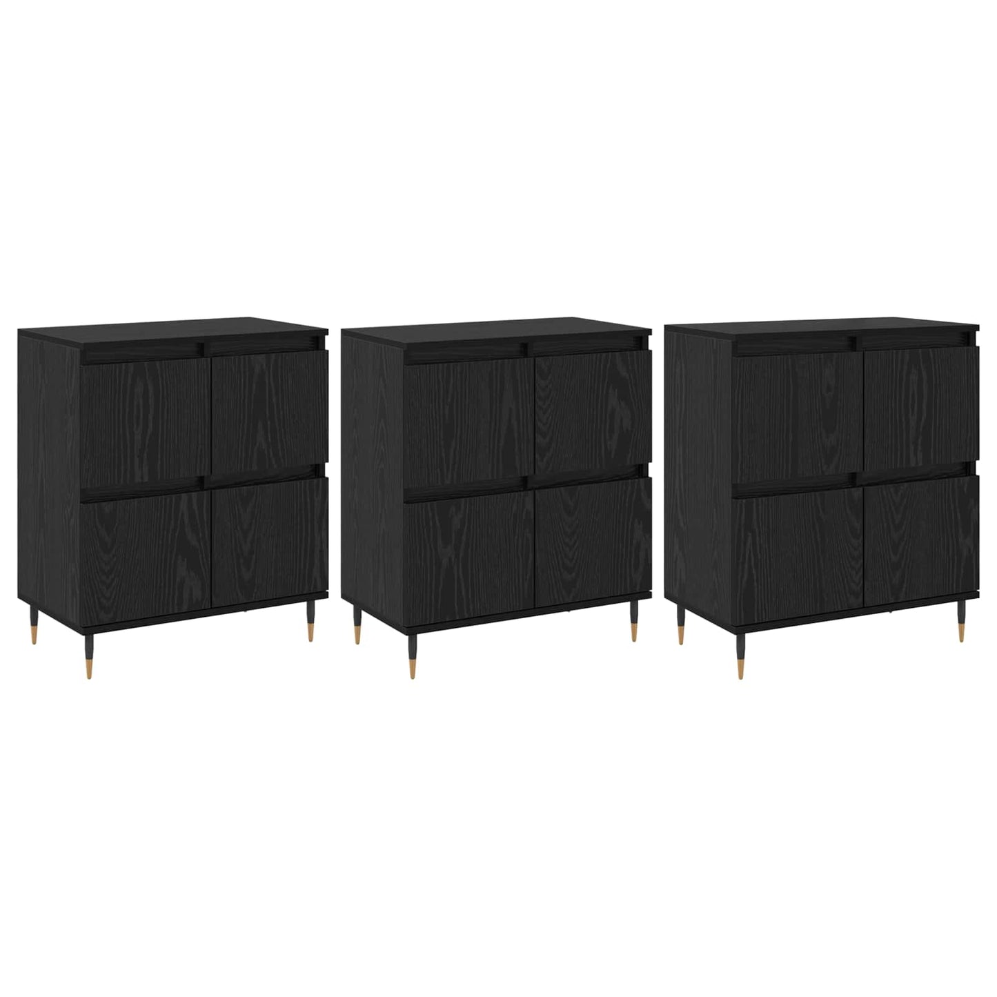 Opbevaringsskab 3 stk. Sort eg 60 x 35 x 70 cm
