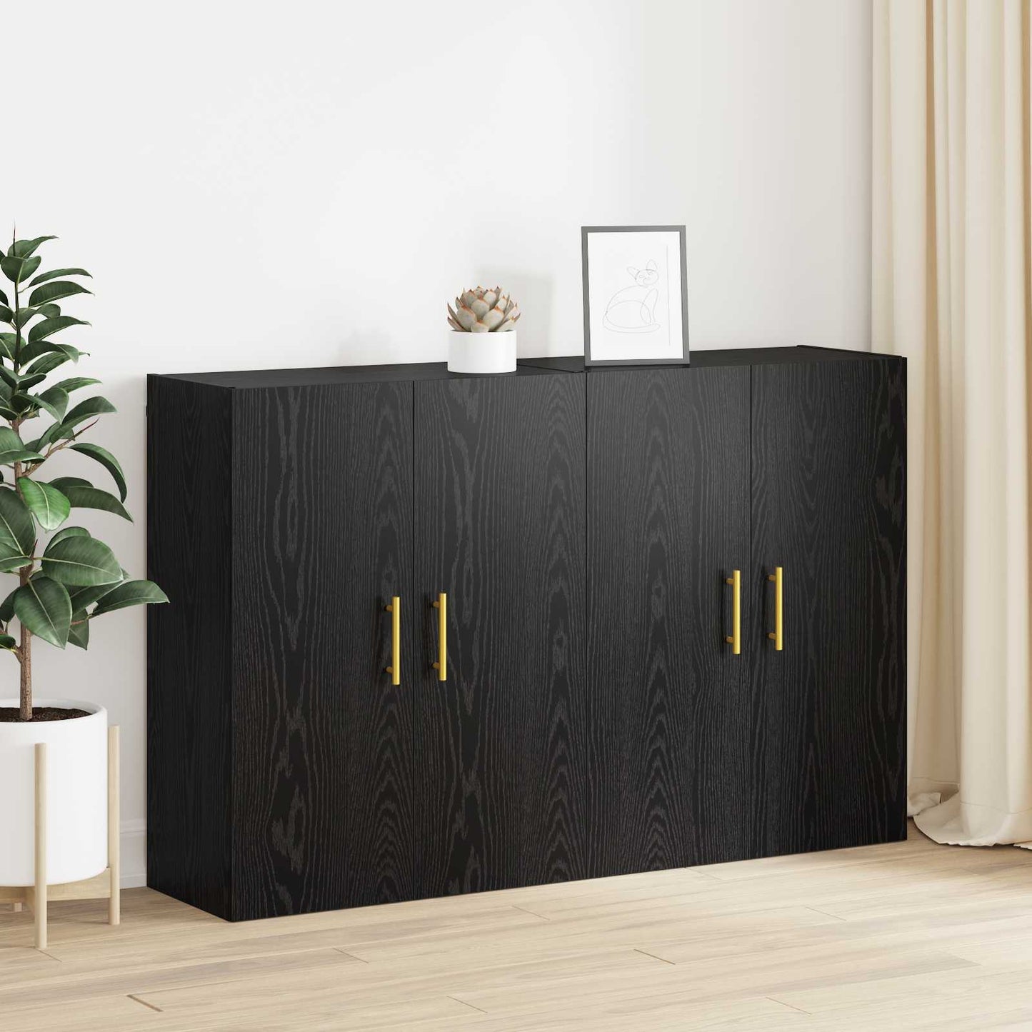 Vægmonteret skab 2 stk. Sort eg 69,5 x 34 x 90 cm