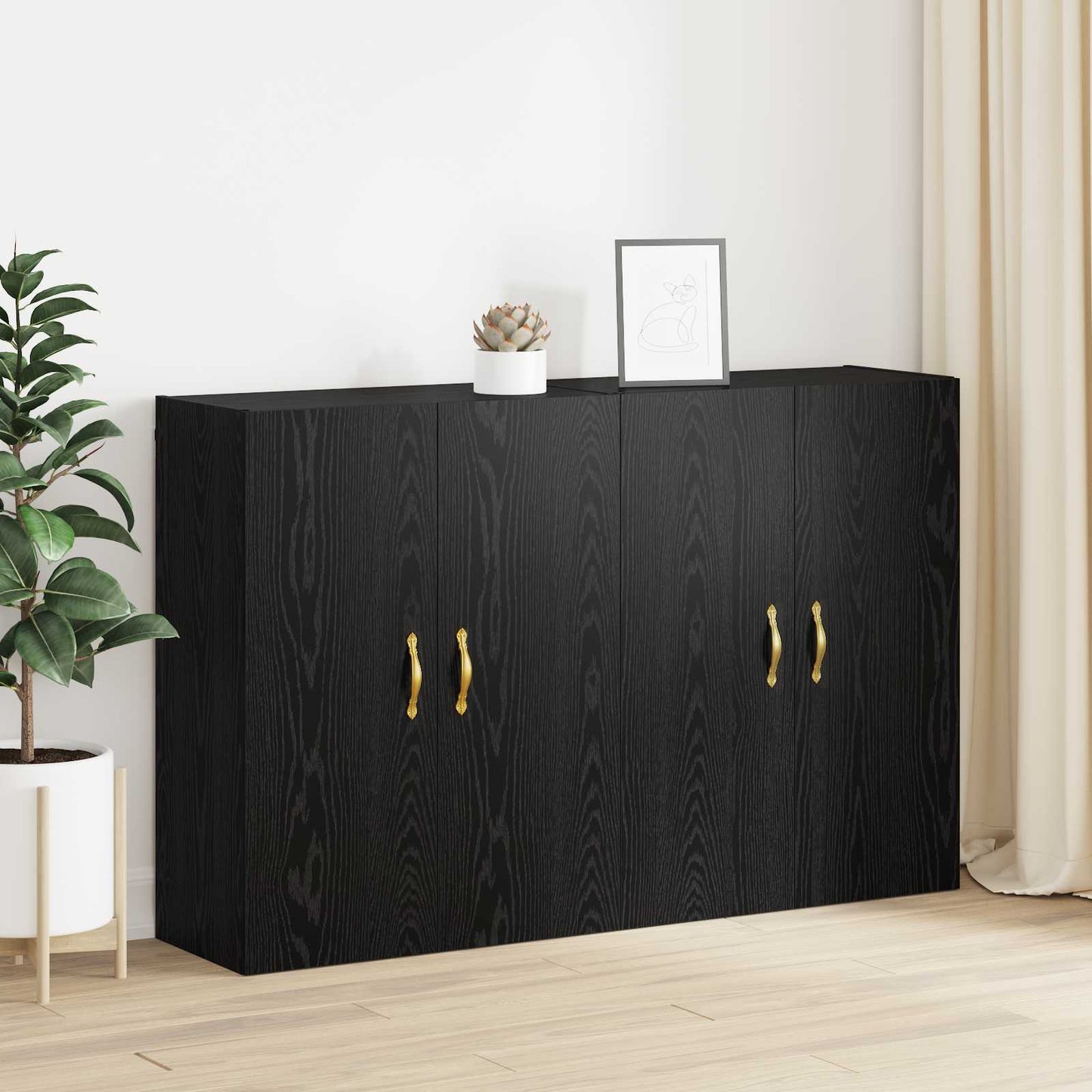 Vægmonteret skab 2 stk. Sort eg 69,5 x 34 x 90 cm