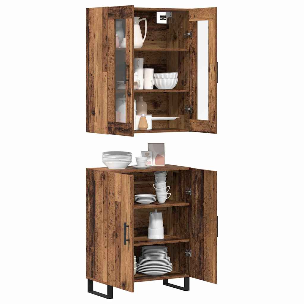 Highboard 2 stk. Gammelt træ 69,5 x 34 x 180 cm Konstrueret træ