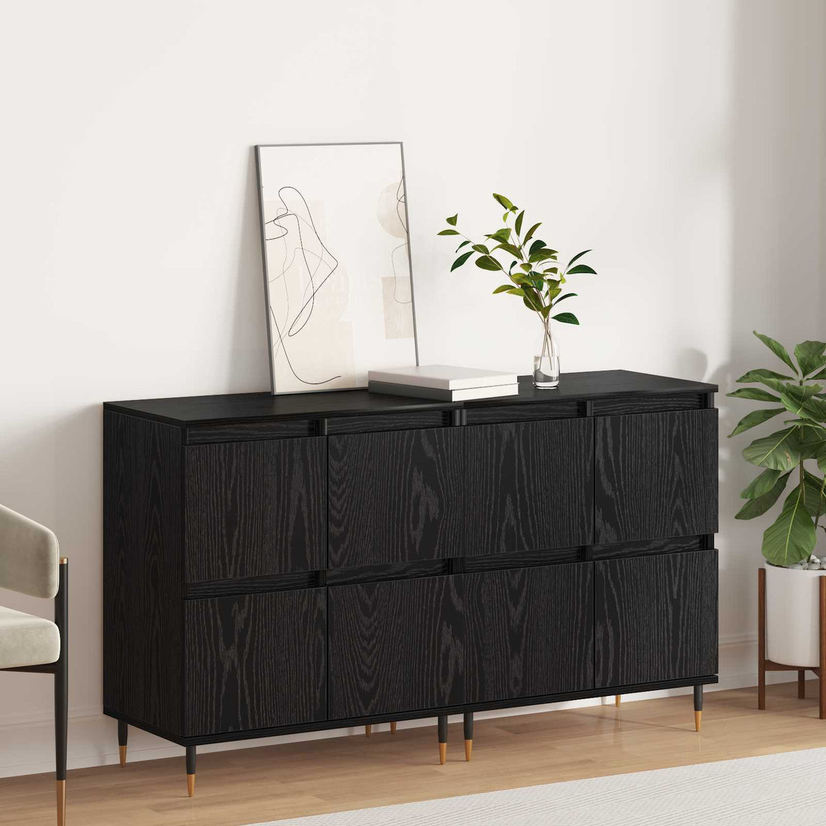 Opbevaringsskab 2 stk. Sort eg 60 x 35 x 70 cm