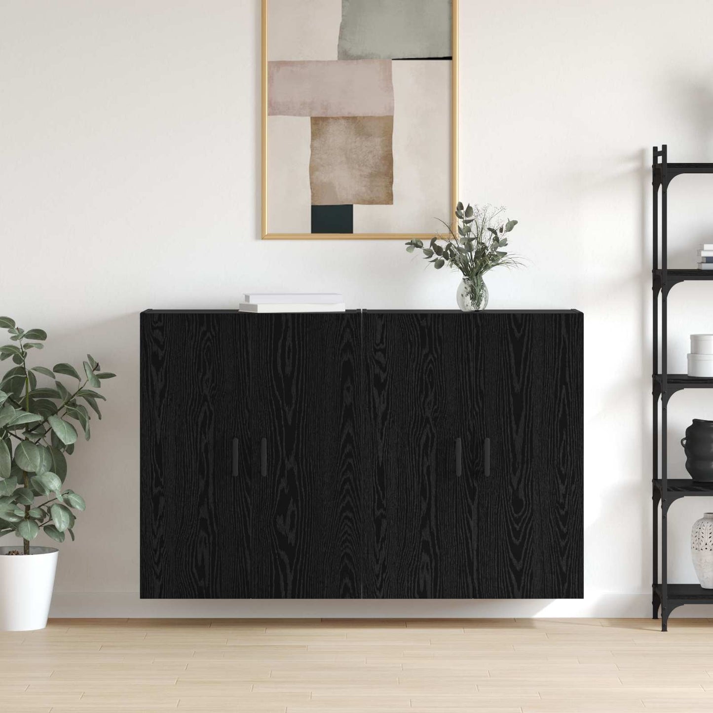 Vægmonteret skab 2 stk. Sort eg 69,5 x 34 x 90 cm