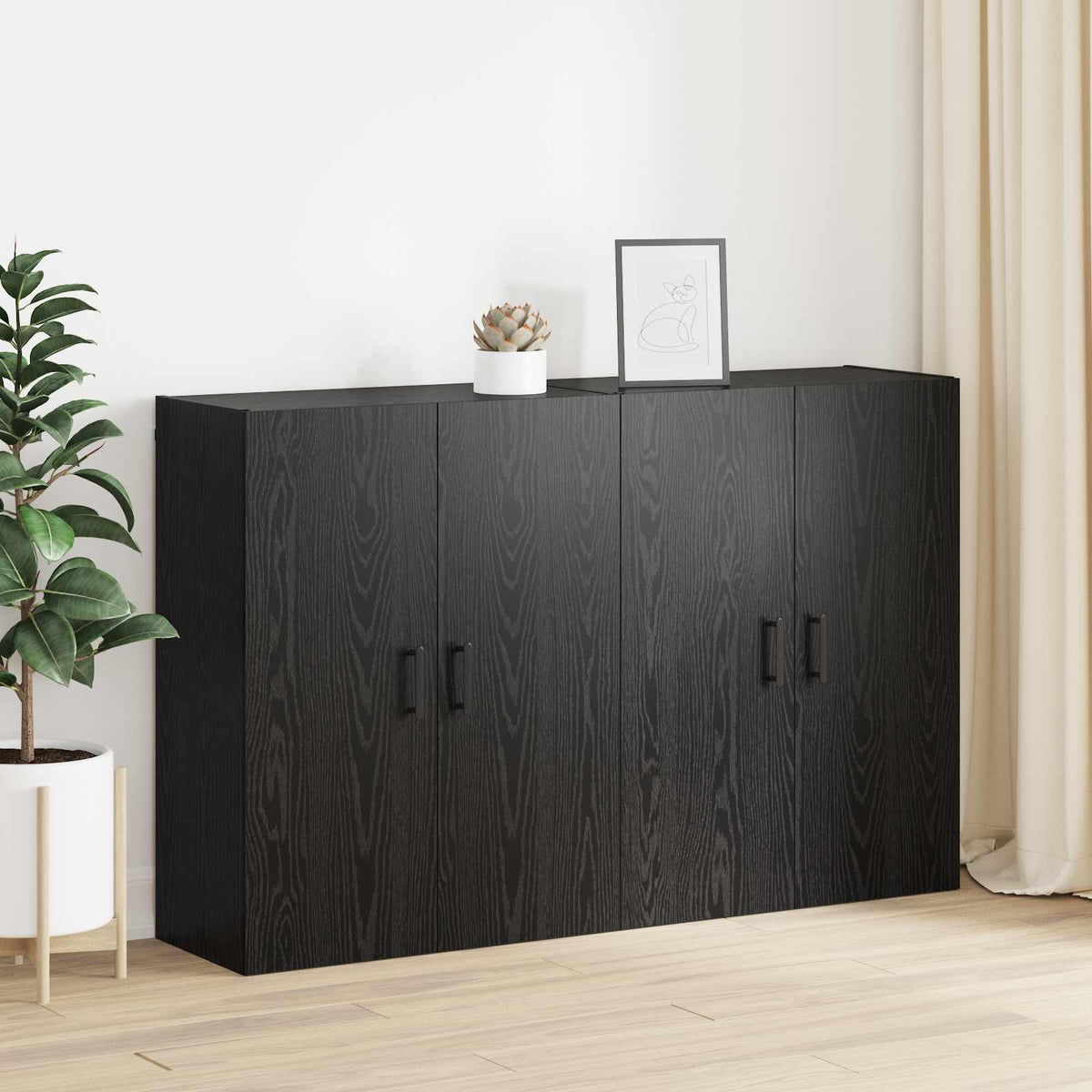 Vægmonteret skab 2 stk. Sort eg 69,5 x 34 x 90 cm