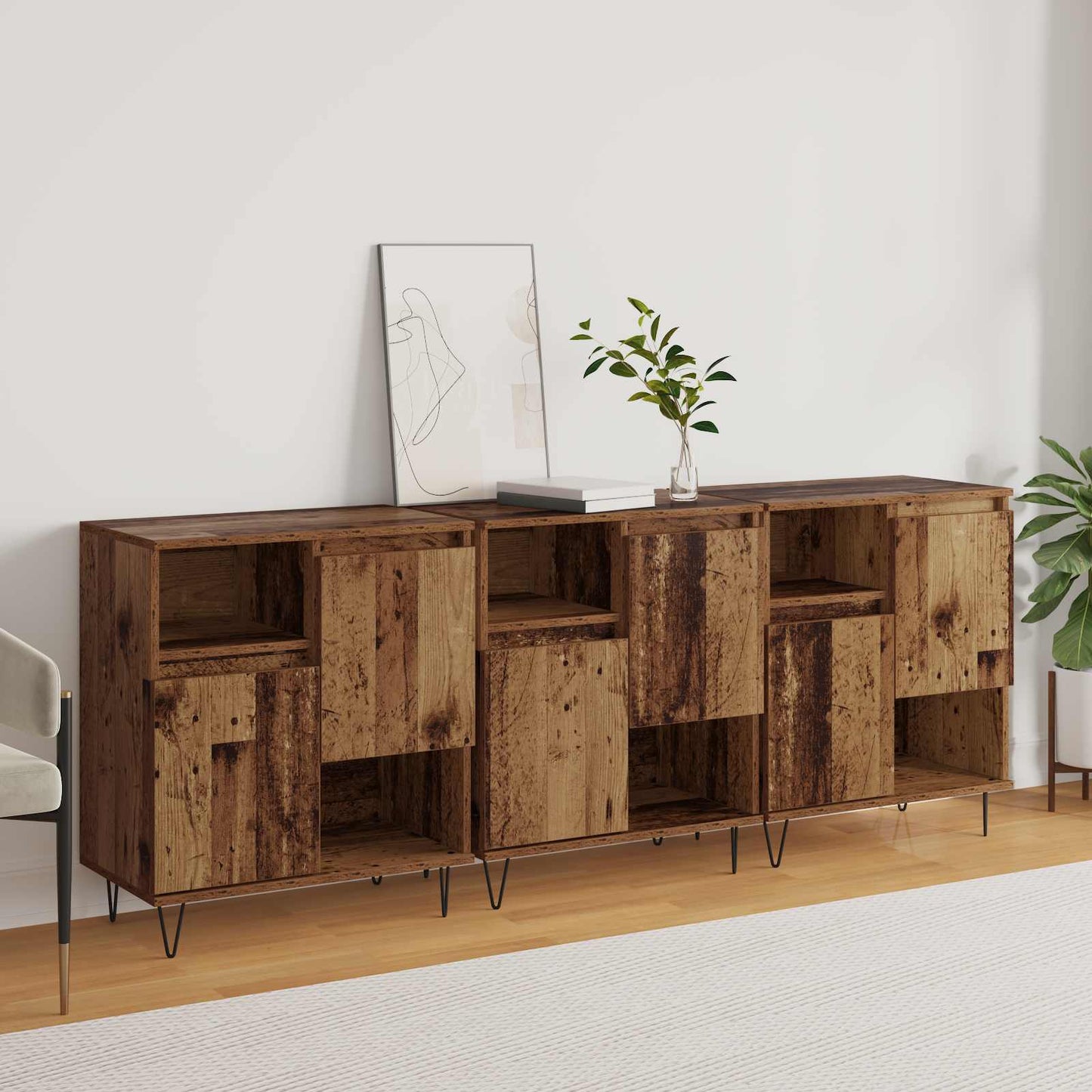 Sideboard 3 stk. Gammelt træ 60 x 35 x 70 cm