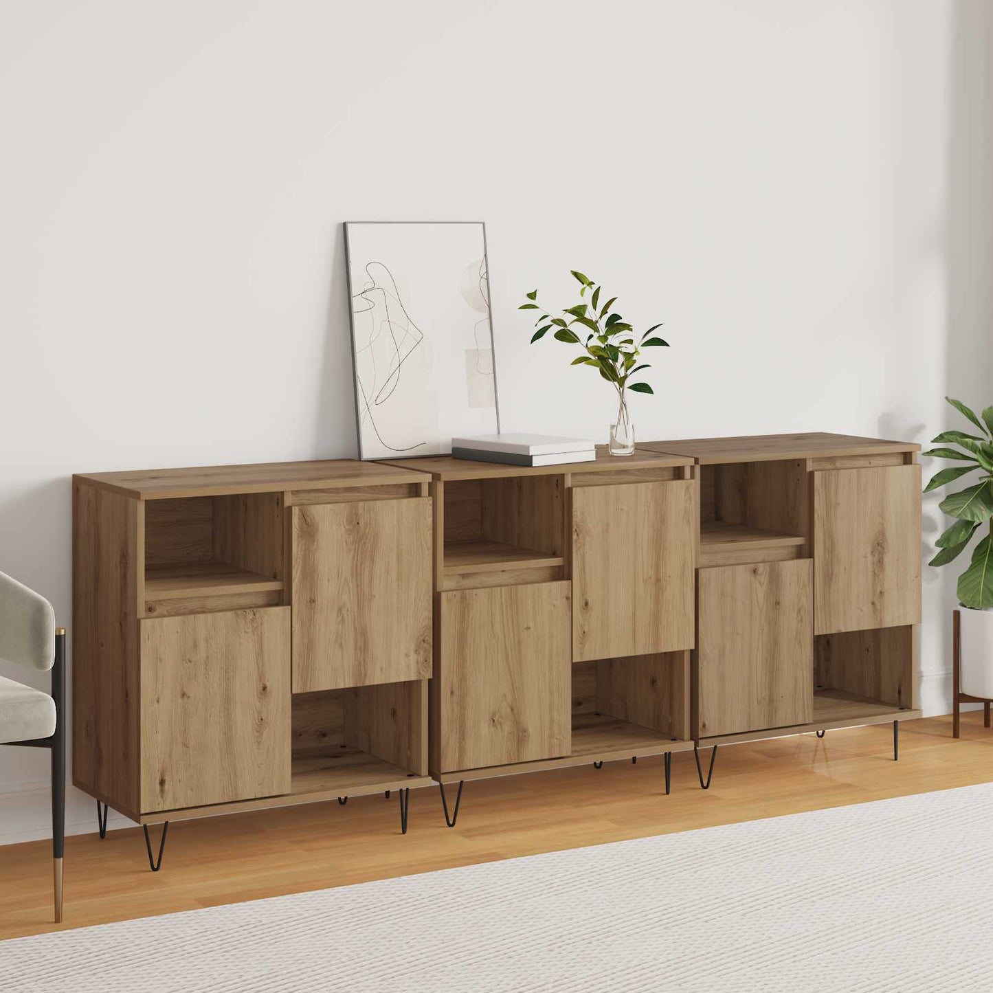 Sideboard 3 stk. Artisan Egetræ 60 x 35 x 70 cm