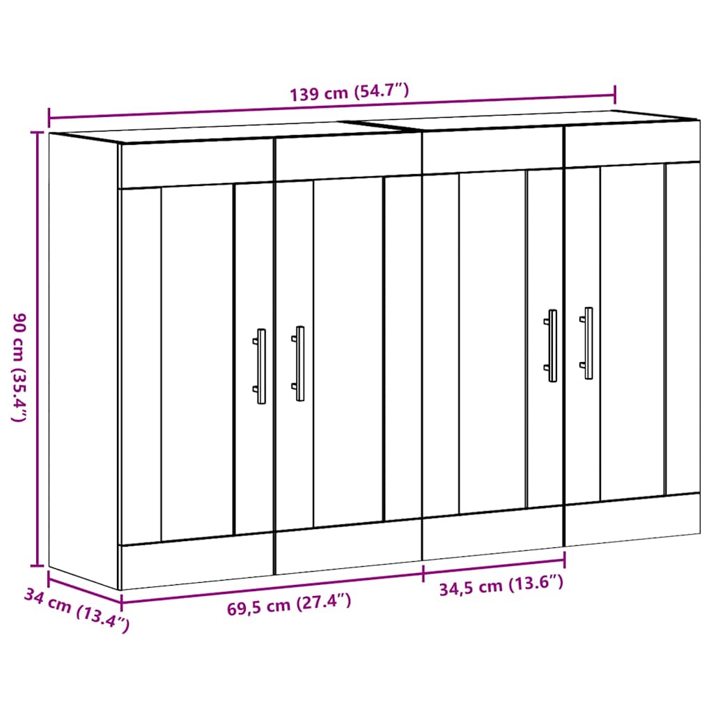 Væggeskabe 2 stk. Gammelt træ 69,5 x 34 x 90 cm Konstrueret træ