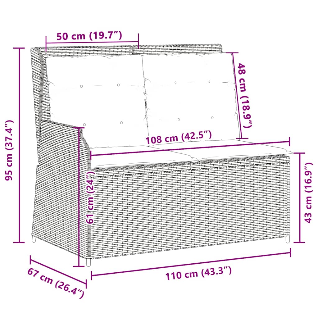 Havebænk Sort polyrattan