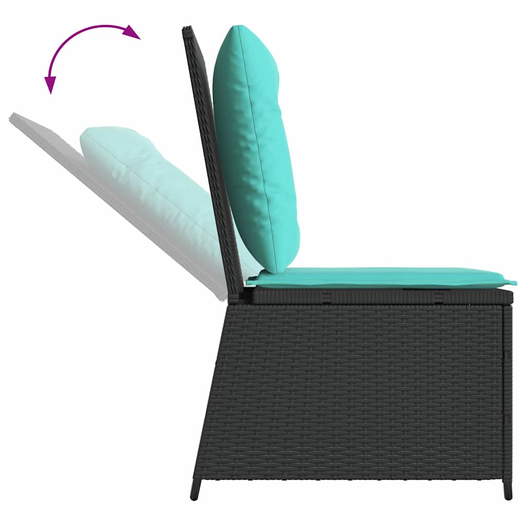 Havemøbelsofa med pude Sort og turkis polyrattan