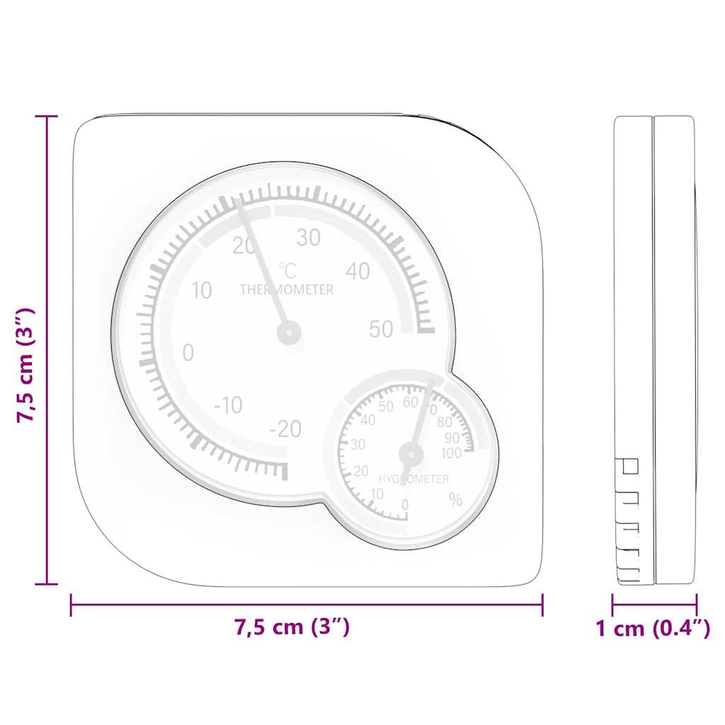 Thermo Hygrometer Hvid 7,5 x 7,5 x 1,2 cm ABS