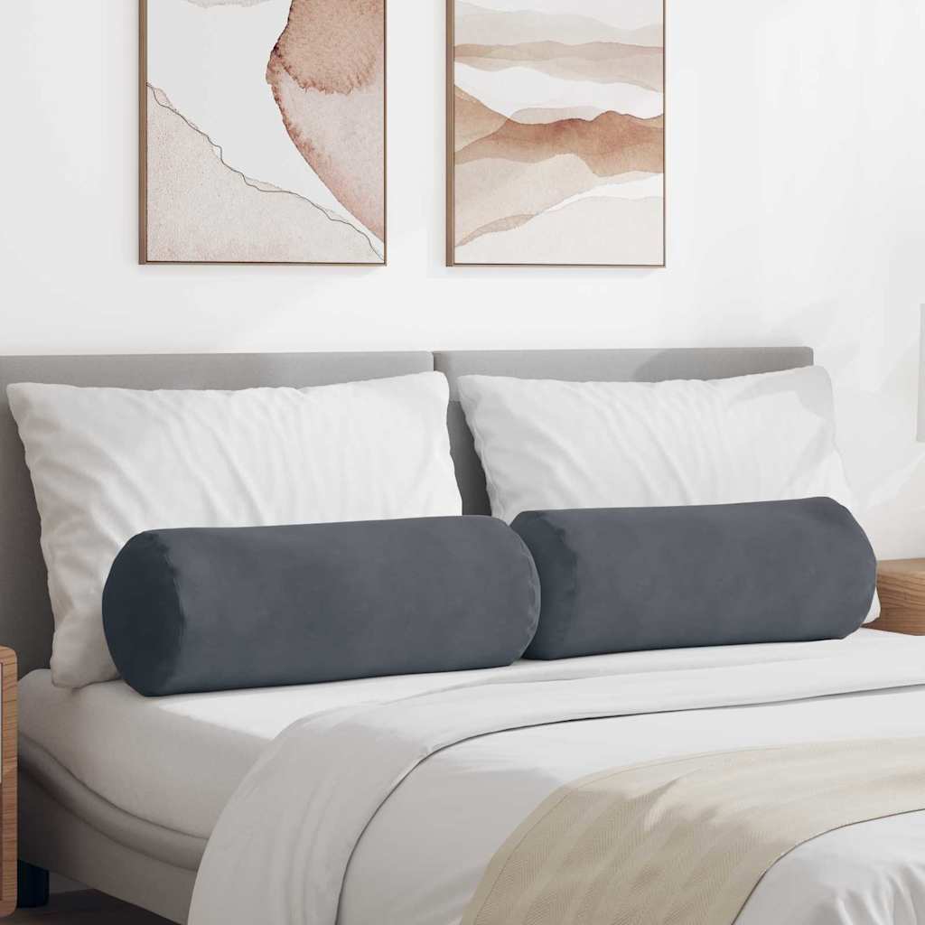 vidaXL Bolsterpuder 2 pcs Mørkegrå Ø 25 x 70 cm Velourstof