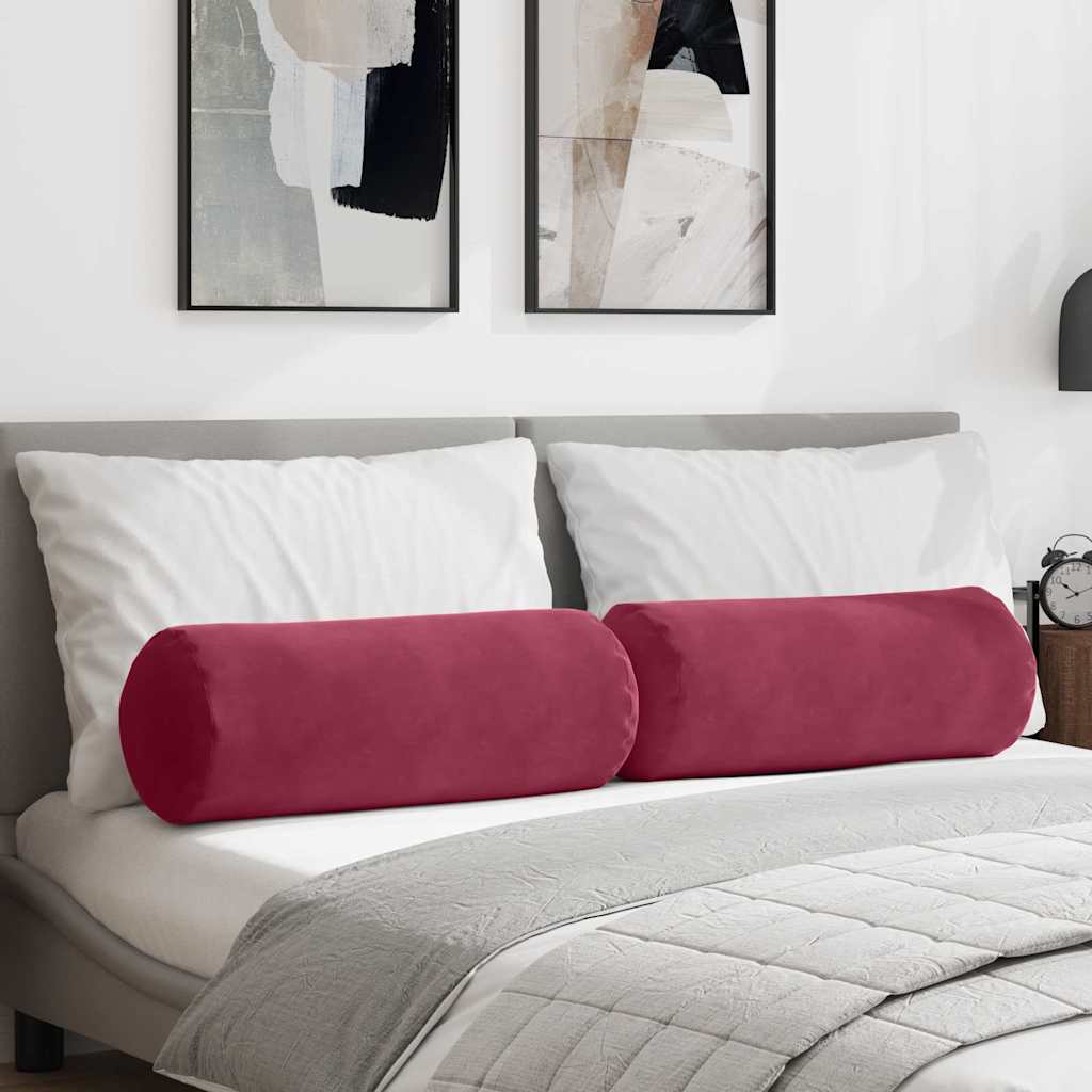 vidaXL Bolsterpuder 2 pcs Vinrød Ø 25 x 70 cm Velourstof