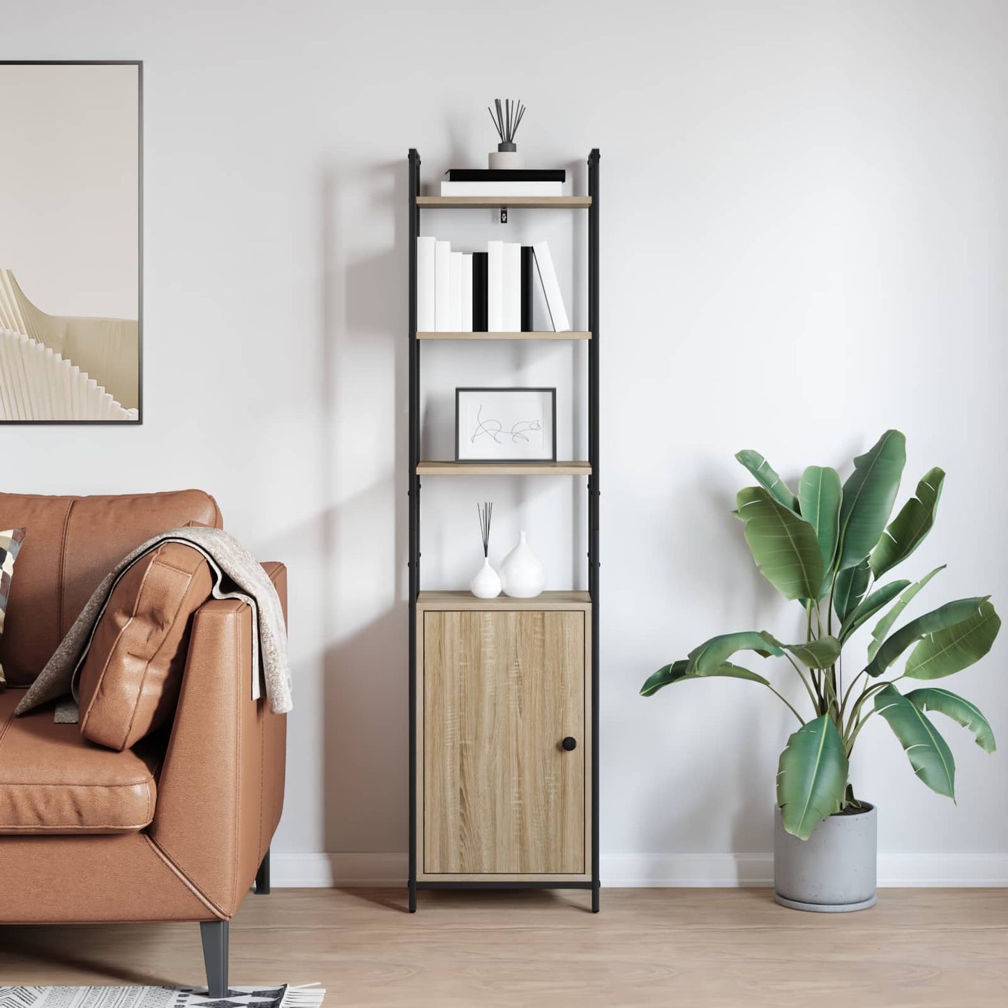 Bogskab 6 niveauer 40 x 24 x 161 cm Konstrueret træ Sonoma eg