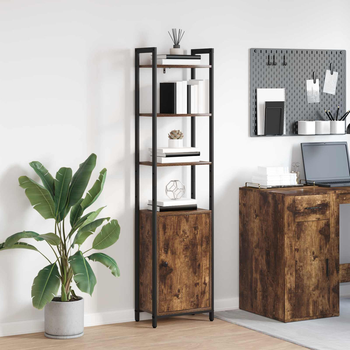Bogskab 6 niveauer 40 x 24 x 161 cm Konstrueret træ Røget eg