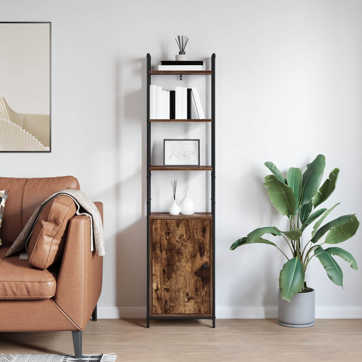 Bogskab 6 niveauer 40 x 24 x 161 cm Konstrueret træ Røget eg