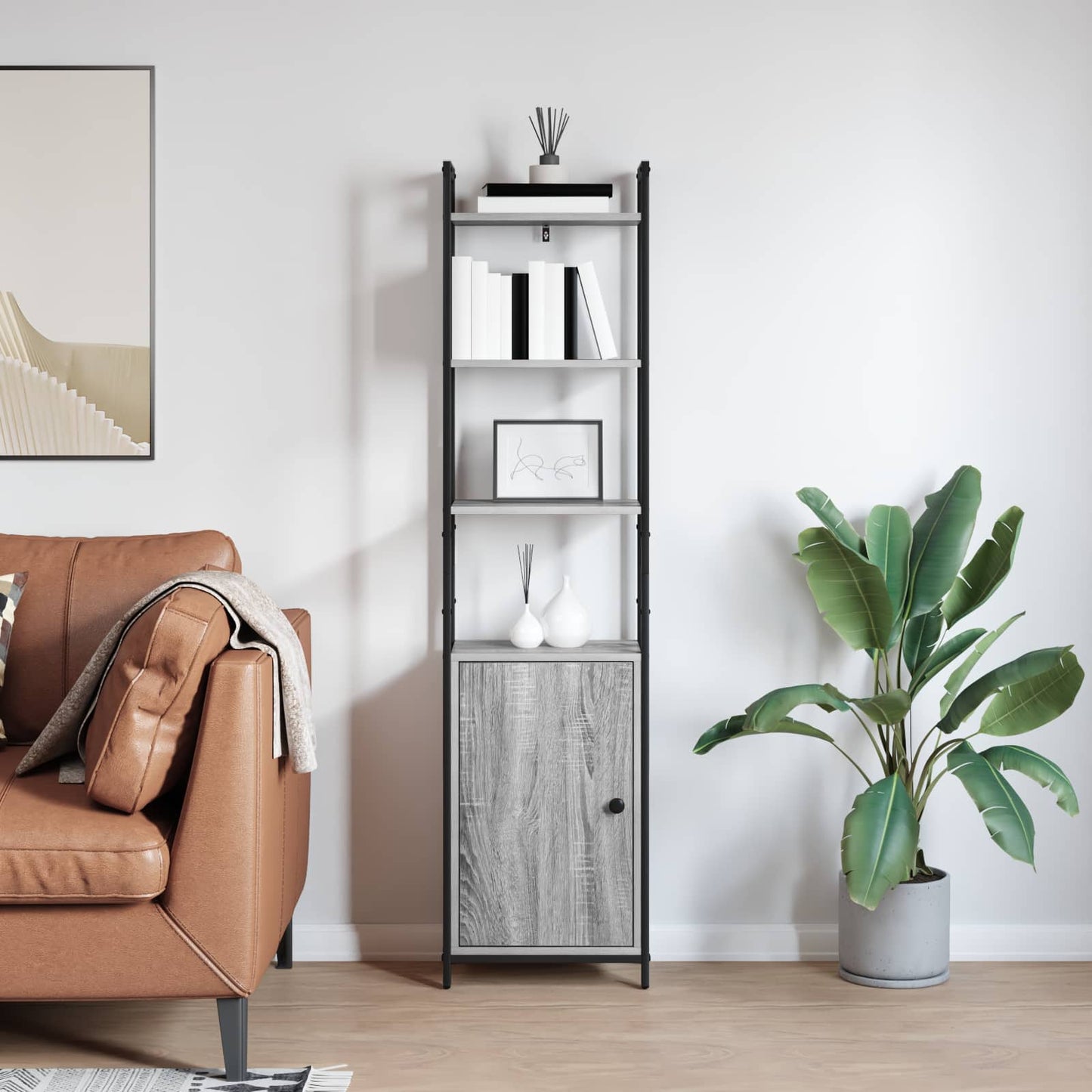 Bogskab 6 niveauer 40 x 24 x 161 cm Konstrueret træ Grå Sonoma