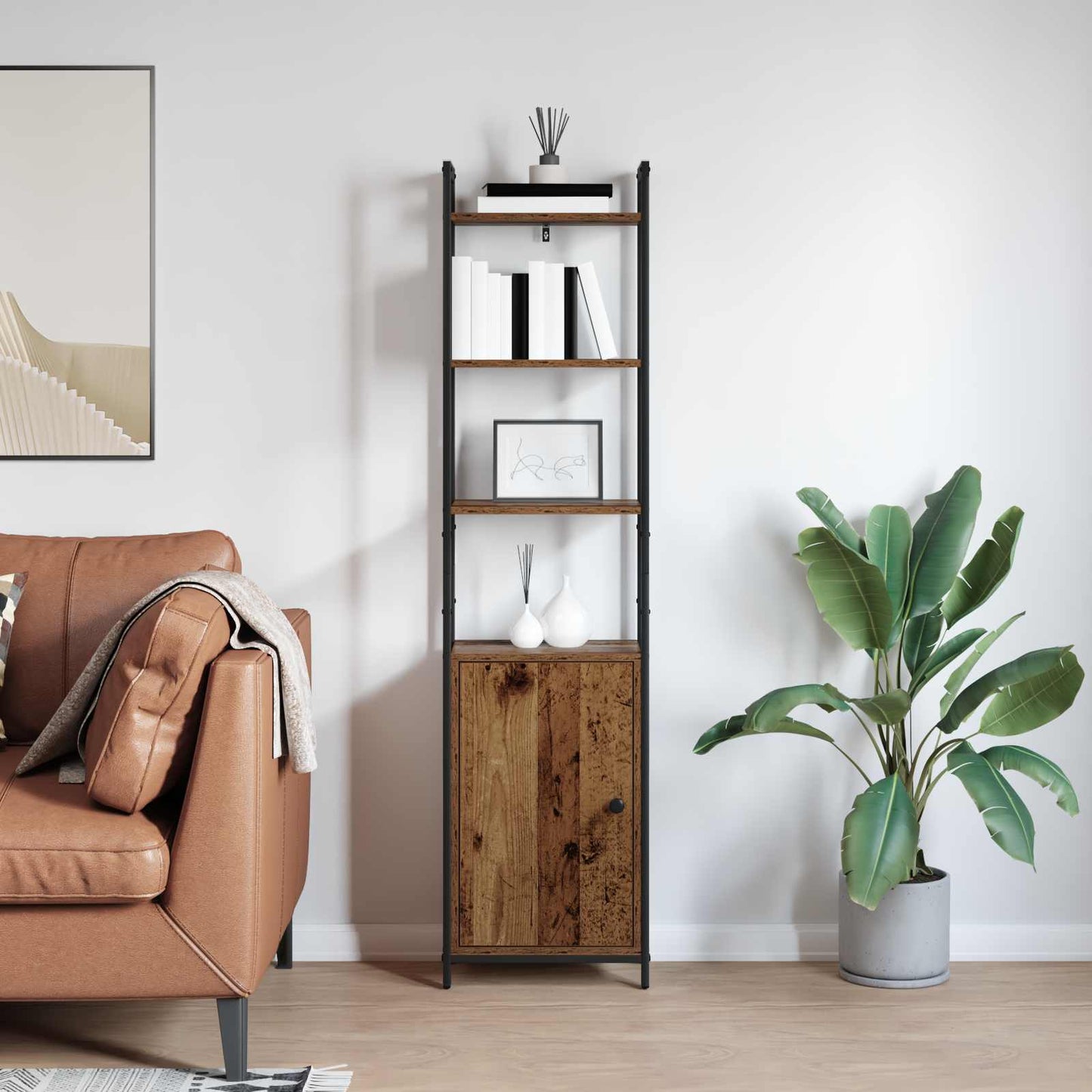 Bogskab 6 niveauer 40 x 24 x 161 cm Konstrueret træ Gammelt træ