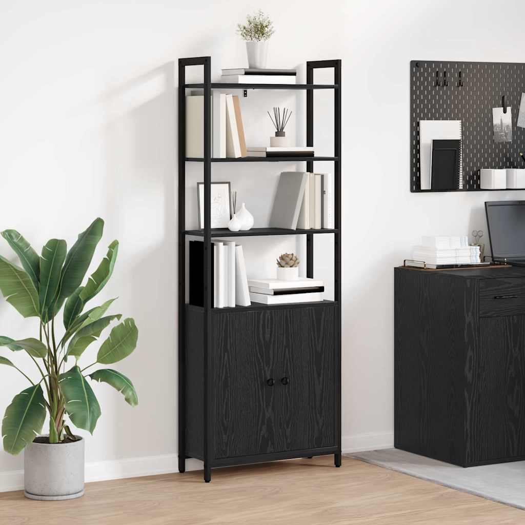 Bogskab 6 niveauer 60 x 24 x 161 cm Konstrueret træ Sort eg