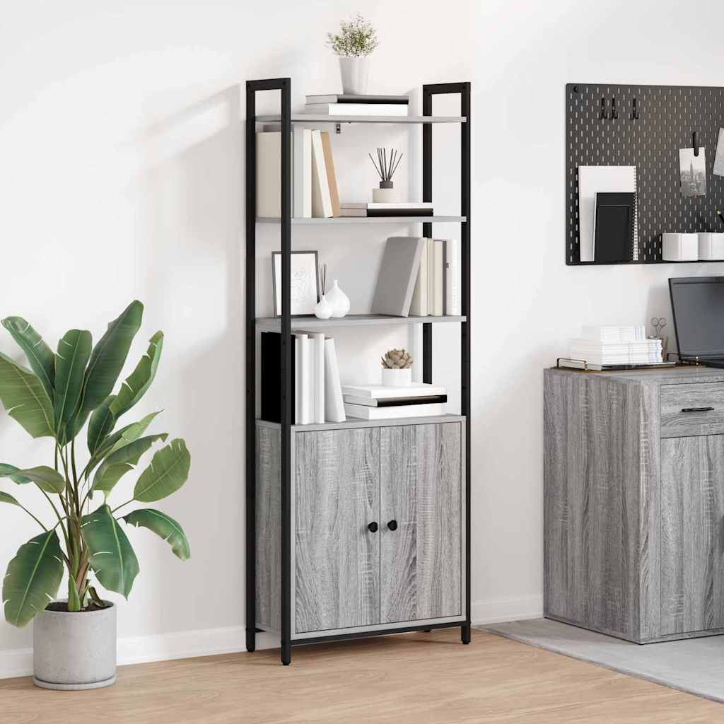 Bogskab 6 niveauer 60 x 24 x 161 cm Konstrueret træ Grå Sonoma