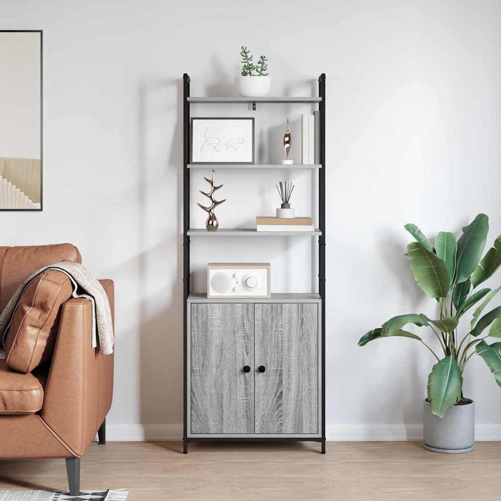 Bogskab 6 niveauer 60 x 24 x 161 cm Konstrueret træ Grå Sonoma