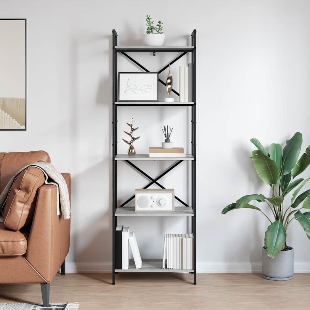 Bogreol 5 niveauer 56 x 34 x 171 cm Konstrueret træ Grå Sonoma