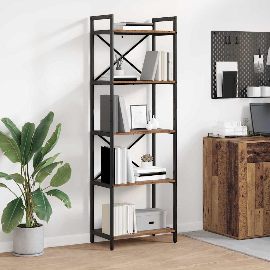 Bogreol 5 niveauer 56 x 34 x 171 cm Konstrueret træ Gammelt træ